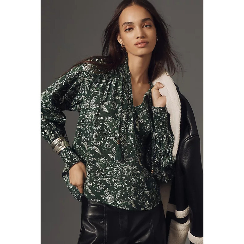 BY ANTHROPOLOGIE TIE-NECK PEASANT BLOUSE 2x nwt